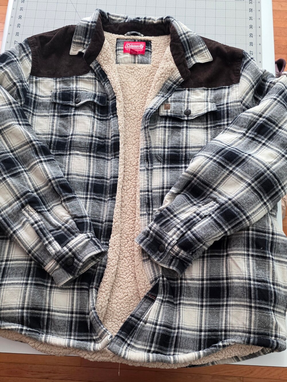 Coleman Black and White Plaid Sherpa-Lined Kids Jacket
